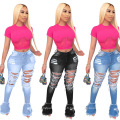 2021 Jeans en fusée Ripped Bell Bottom Denim Pantalon Jeans Femmes Denim Détruit Stretch Plus Taille Pantalon Jeans pour femmes